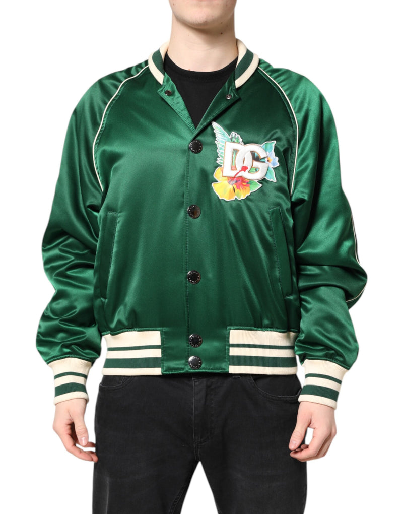 Green Floral DG Logo Full Zip Bomber Jacket-Dolce & Gabbana-LabelTerrace.com