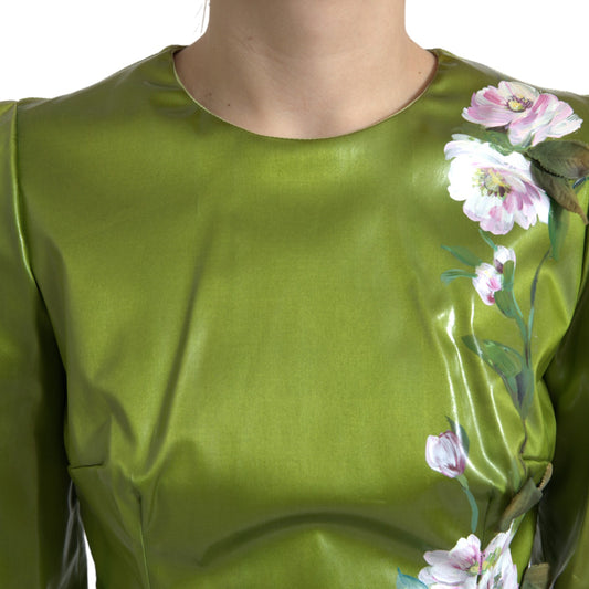 Green Floral Embellished Sheath Midi Dress-Dolce & Gabbana-LabelTerrace.com