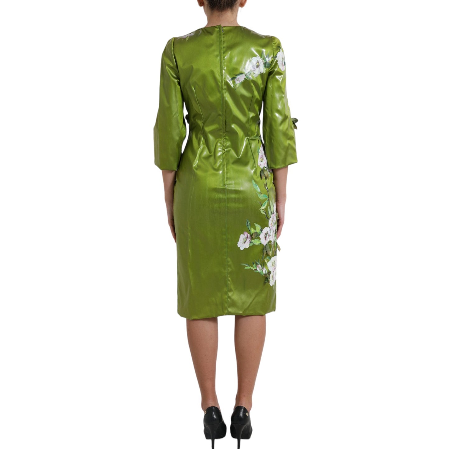 Green Floral Embellished Sheath Midi Dress-Dolce & Gabbana-LabelTerrace.com