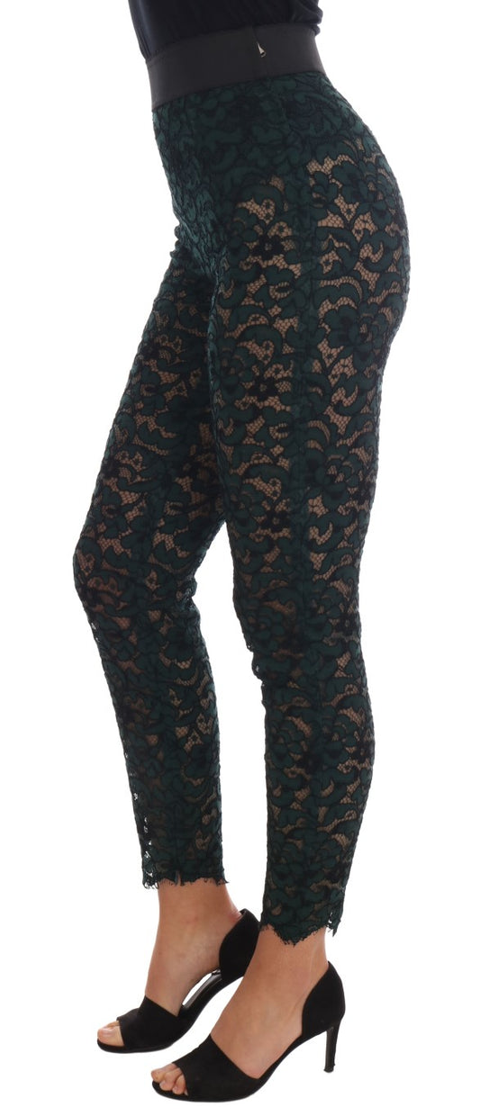Green Floral Lace Leggings Pants-Dolce & Gabbana-LabelTerrace.com