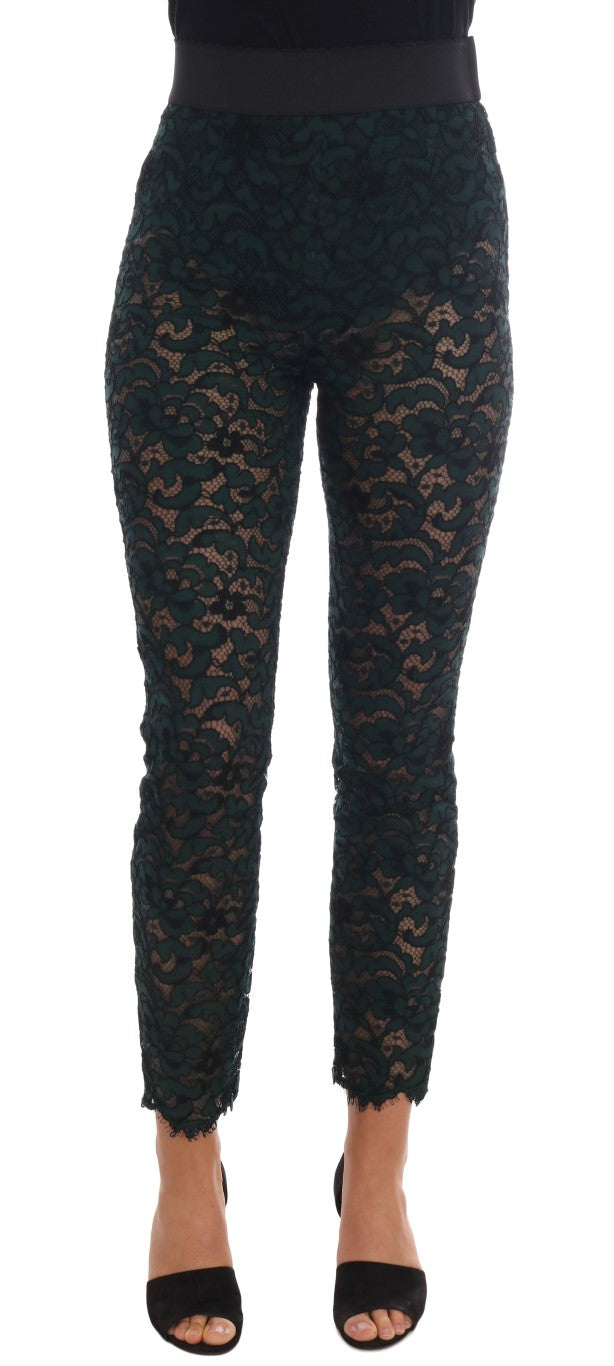 Green Floral Lace Leggings Pants-Dolce & Gabbana-LabelTerrace.com