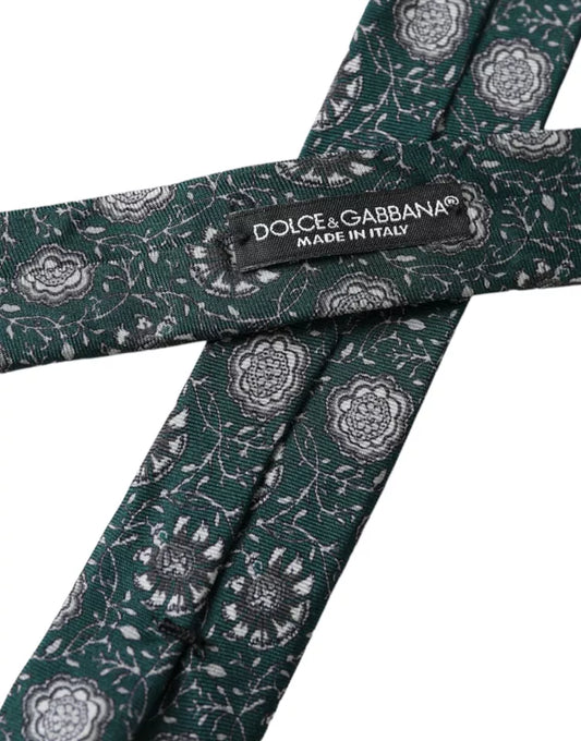 Green Floral Print Silk Adjustable Men Tie-Dolce & Gabbana-LabelTerrace.com
