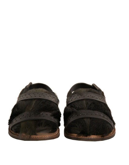 Green Gazelle Hair Leather Flats Sandals Shoes-Dolce & Gabbana-LabelTerrace.com