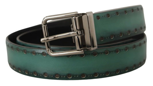 Green Giotto Leather Silver Metal Buckle Belt-Dolce & Gabbana-LabelTerrace.com