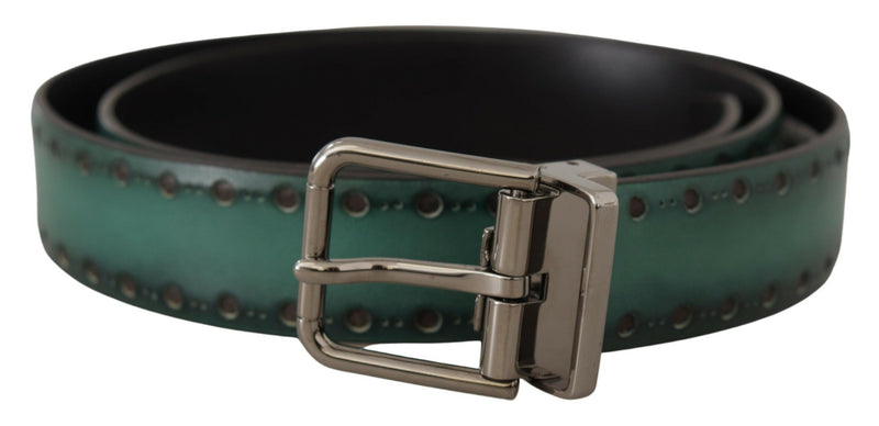 Green Giotto Leather Silver Metal Buckle Belt-Dolce & Gabbana-LabelTerrace.com