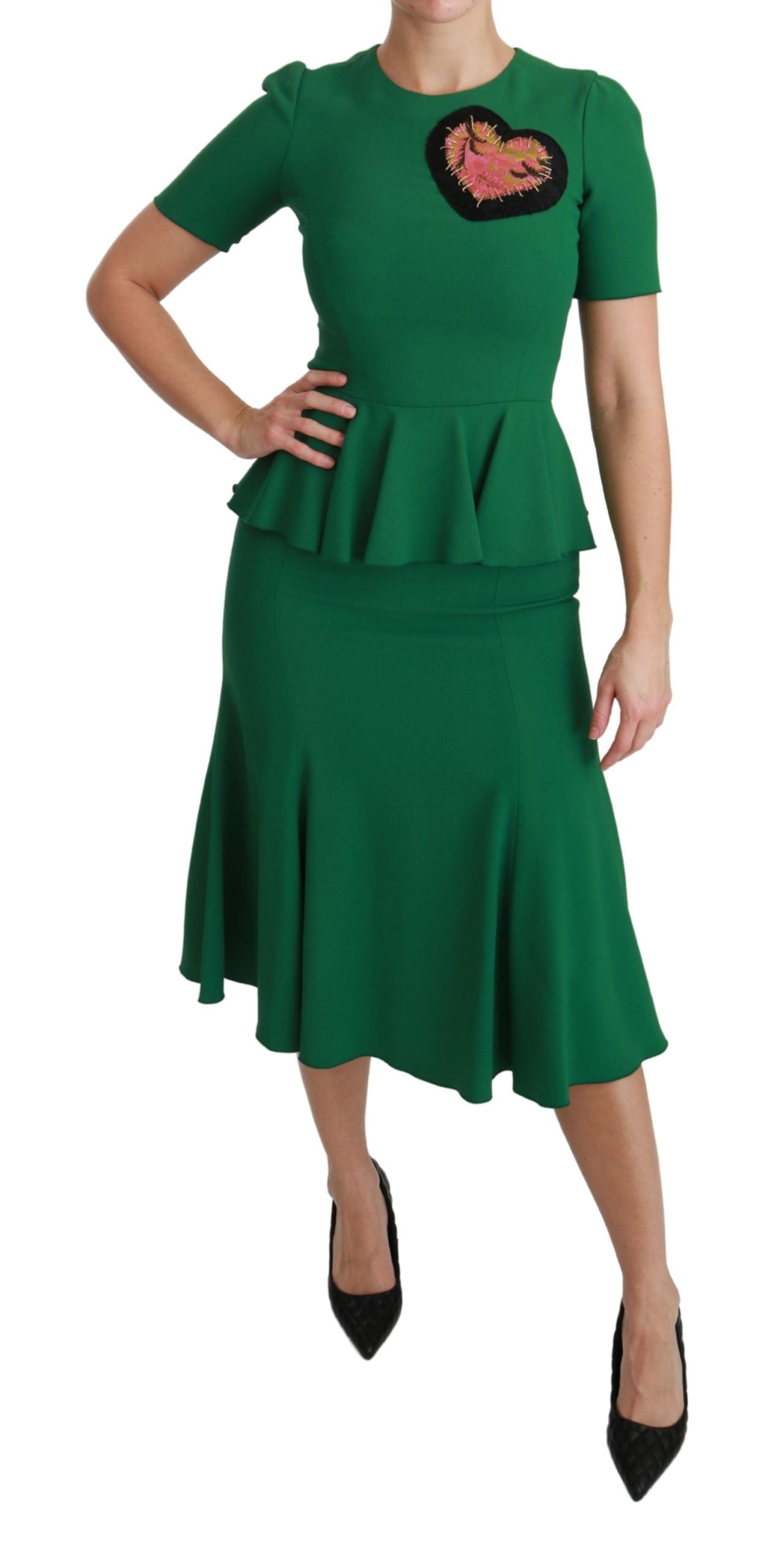 Green Heart Patch Mermaid Midi Viscose Dress-Dolce & Gabbana-LabelTerrace.com