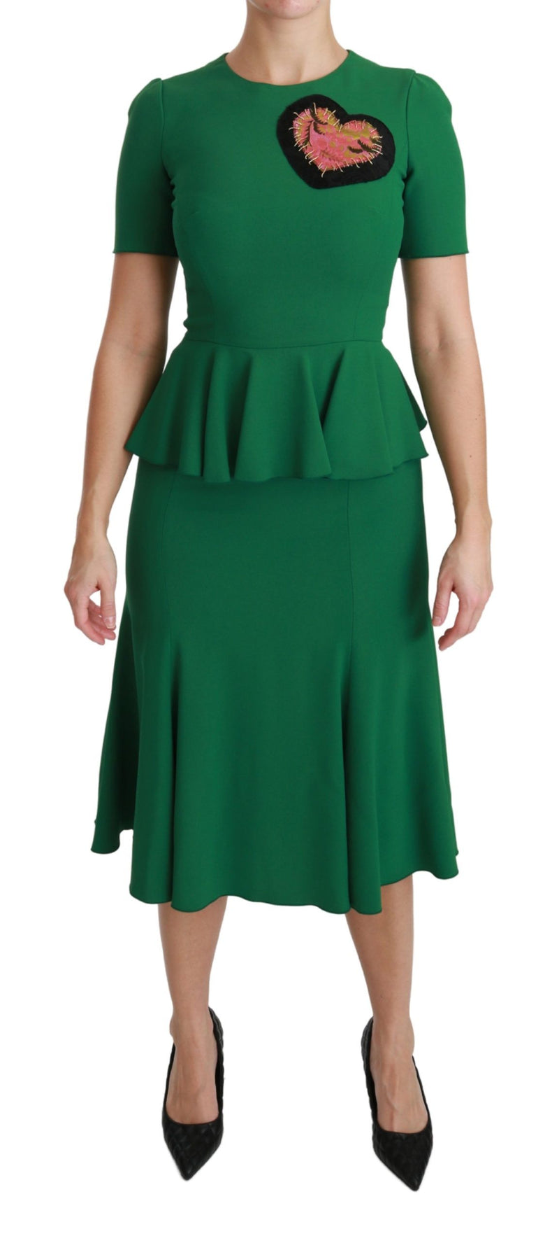 Green Heart Patch Mermaid Midi Viscose Dress-Dolce & Gabbana-LabelTerrace.com