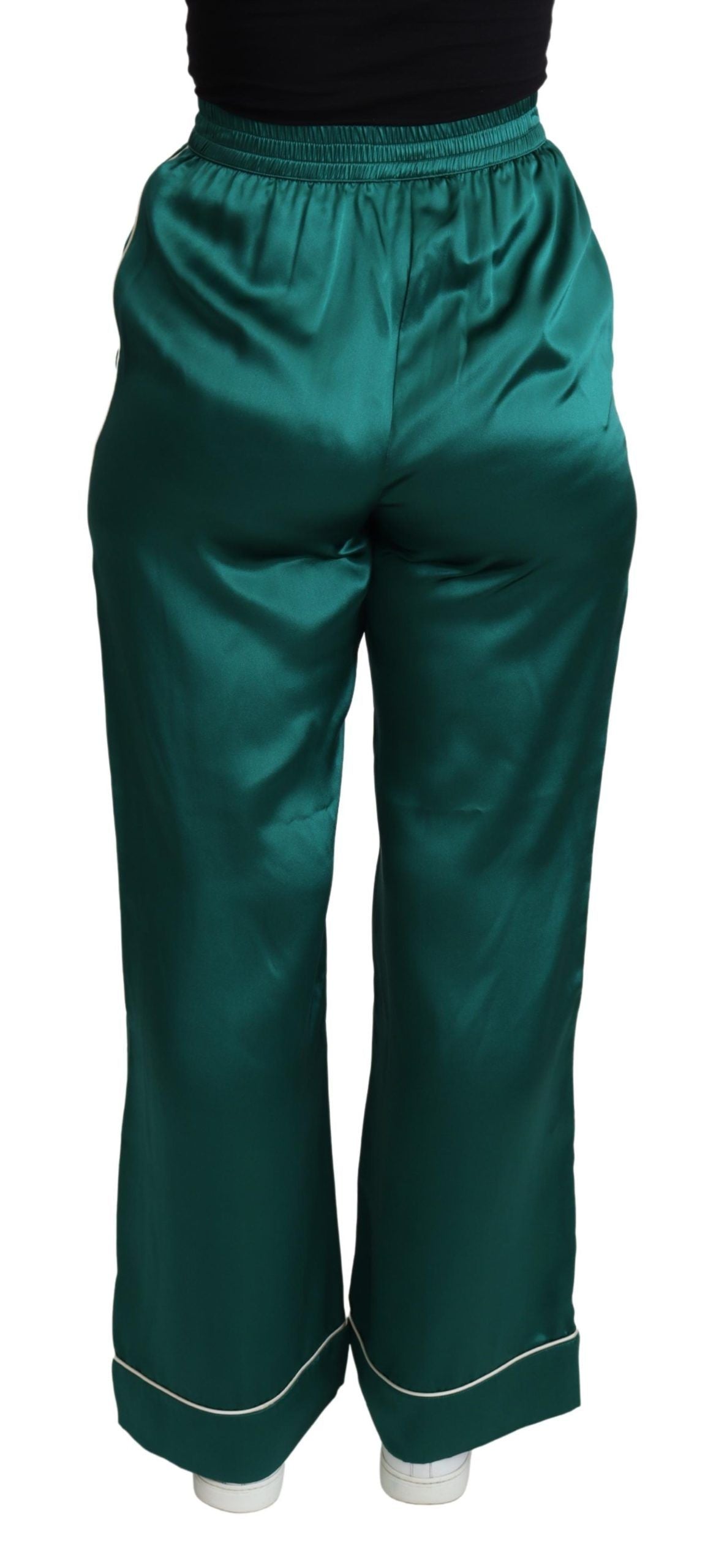 Green High Waist Pajama Trouser Silk Pant-Dolce & Gabbana-LabelTerrace.com