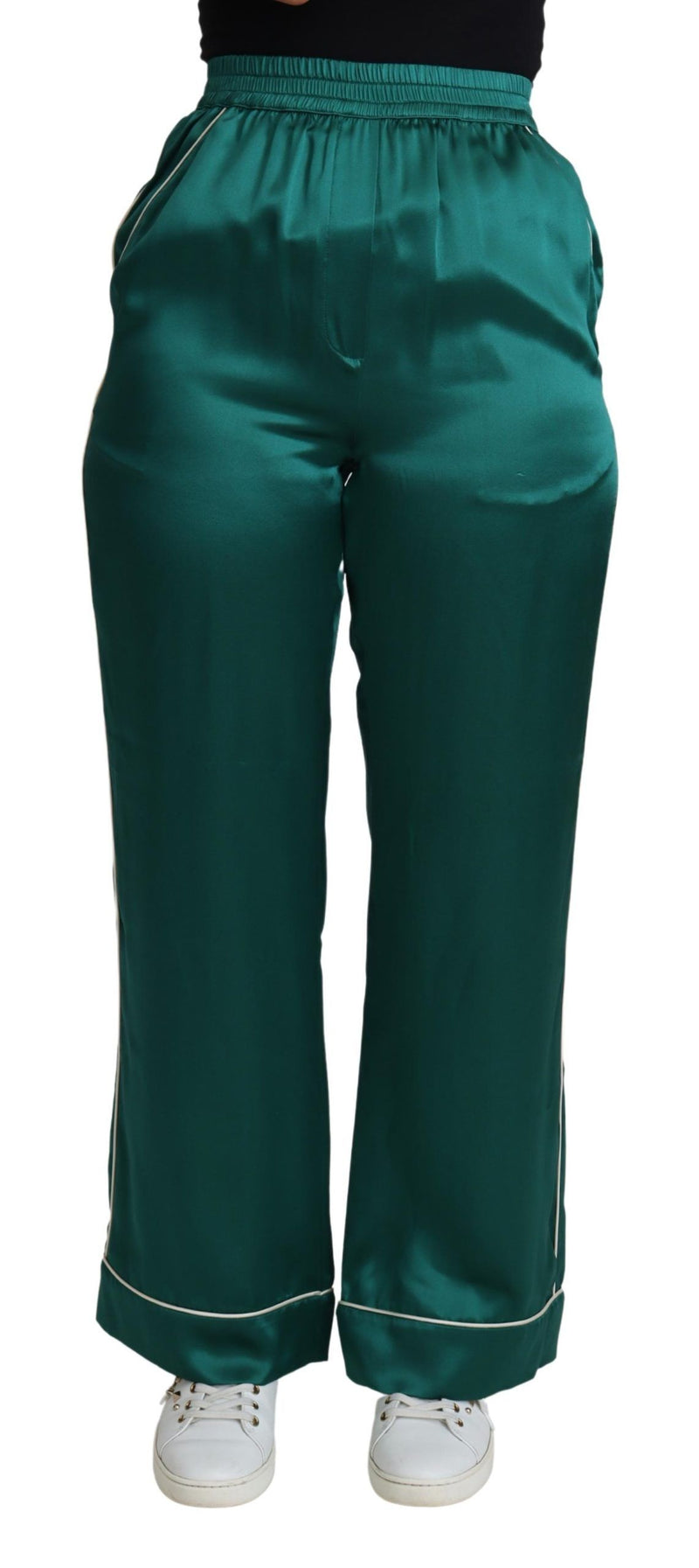 Green High Waist Pajama Trouser Silk Pant-Dolce & Gabbana-LabelTerrace.com