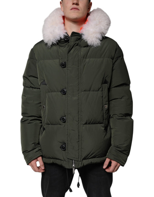 Green Hooded Long Sleeves Fur Shearling Jacket-Dsquared²-LabelTerrace.com