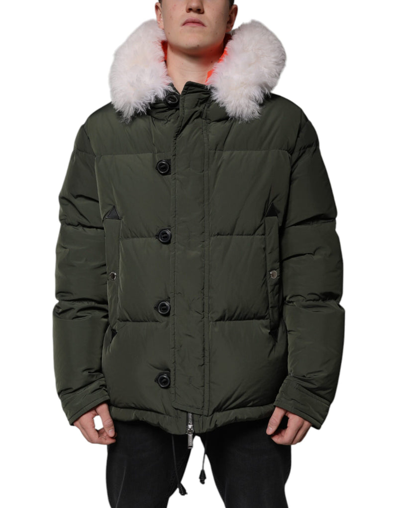 Green Hooded Long Sleeves Fur Shearling Jacket-Dsquared²-LabelTerrace.com