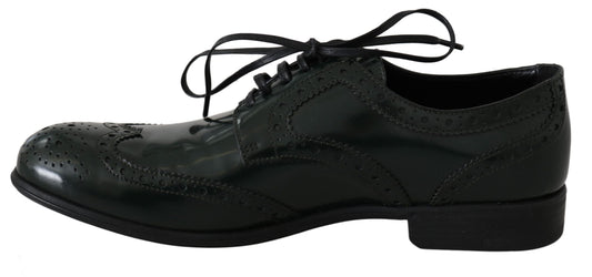 Green Leather Broque Oxford Wingtip Shoes-Dolce & Gabbana-LabelTerrace.com