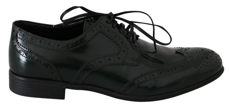 Green Leather Broque Oxford Wingtip Shoes-Dolce & Gabbana-LabelTerrace.com