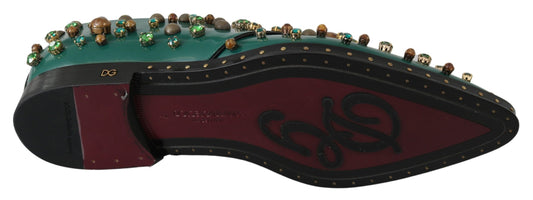 Green Leather Crystal Dress Broque Shoes-Dolce & Gabbana-LabelTerrace.com