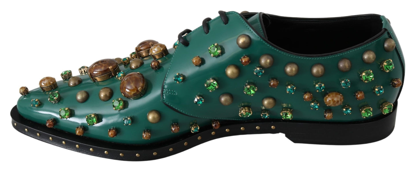 Green Leather Crystal Dress Broque Shoes-Dolce & Gabbana-LabelTerrace.com