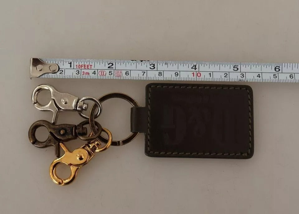 Green Leather D&G Logo Metal Ring Hook Keyring Keychain-Dolce & Gabbana-LabelTerrace.com