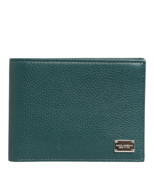 Green Leather DG Logo Plaque Bifold Card Holder Wallet-Dolce & Gabbana-LabelTerrace.com