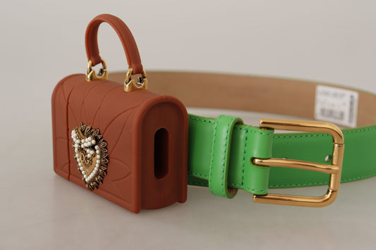 Green Leather Devotion Heart Micro Bag Headphones Belt-Dolce & Gabbana-LabelTerrace.com