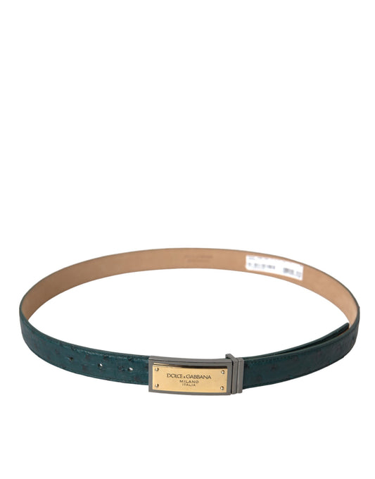 Green Leather Gold Logo Engraved Buckle Belt-Dolce & Gabbana-LabelTerrace.com
