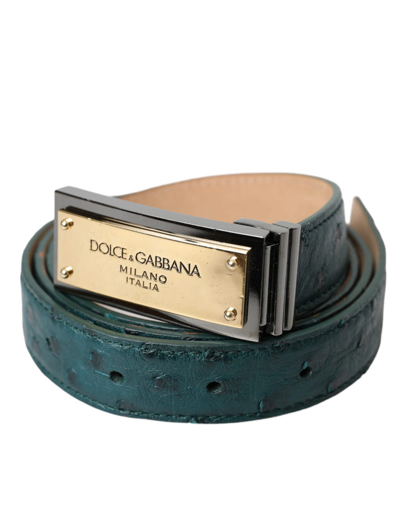 Green Leather Gold Logo Engraved Buckle Belt-Dolce & Gabbana-LabelTerrace.com