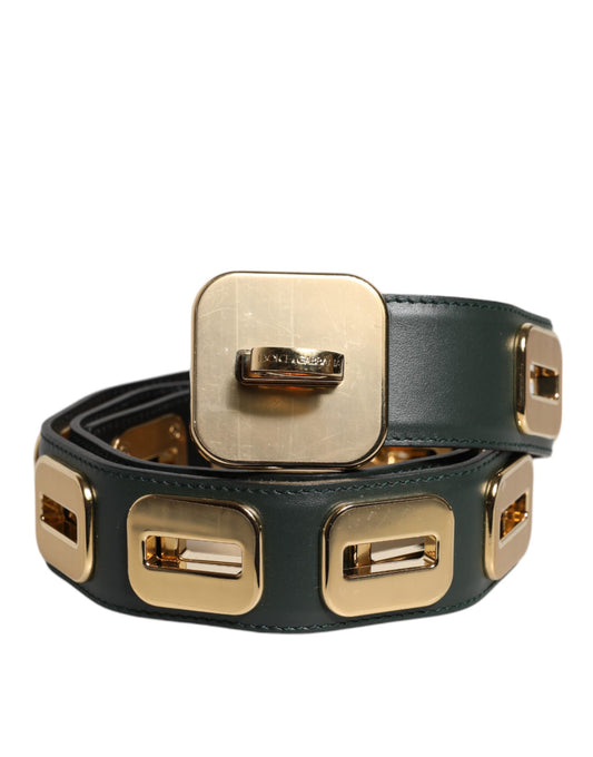 Green Leather Gold Tone Rotating Buckle Belt-Dolce & Gabbana-LabelTerrace.com