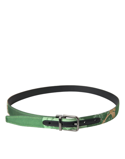 Green Leather Jacquard Silver Metal Buckle Belt-Dolce & Gabbana-LabelTerrace.com