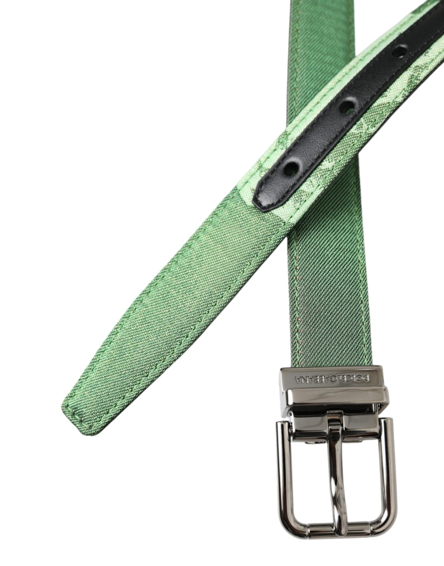 Green Leather Jacquard Silver Metal Buckle Belt-Dolce & Gabbana-LabelTerrace.com