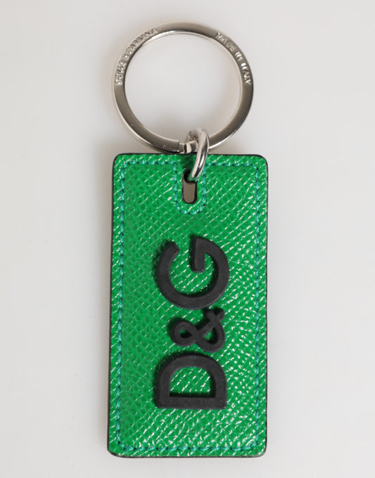 Green Leather Logo Metal Ring Keychain Holder Men Keyring-Dolce & Gabbana-LabelTerrace.com