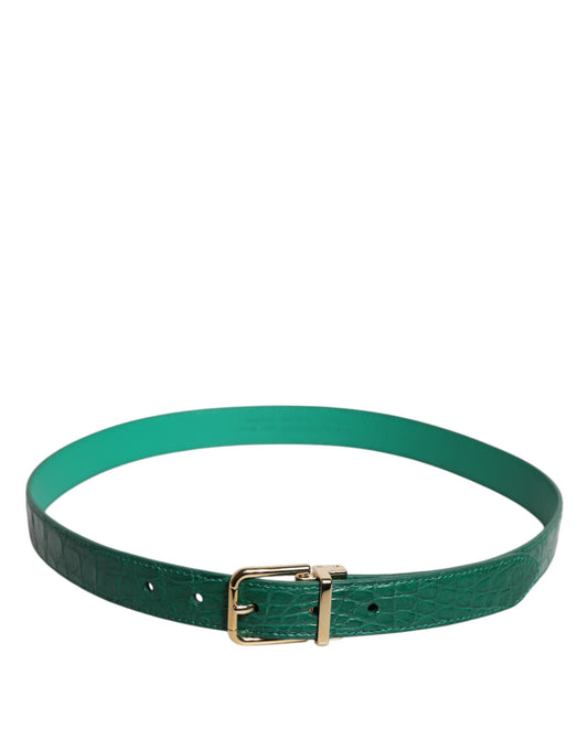 Green Leather Logo Metal Waist Buckle Belt-Dolce & Gabbana-LabelTerrace.com