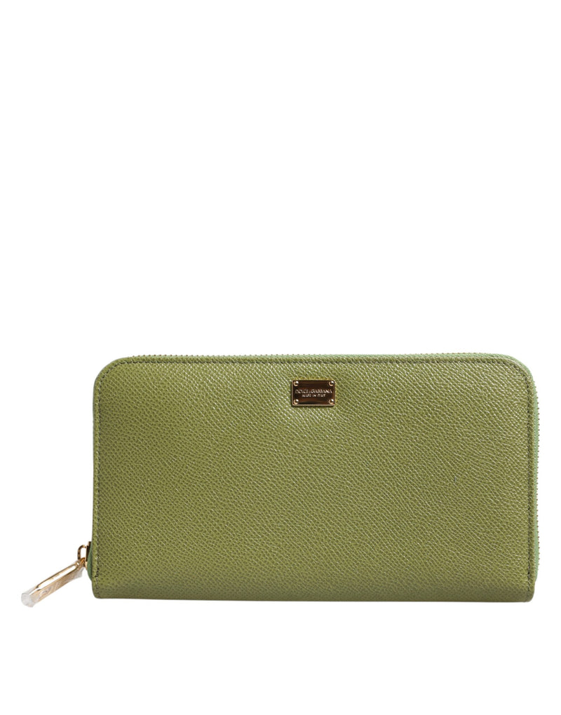 Green Leather Logo Plaque Zip Around Continenta Wallet-Dolce & Gabbana-LabelTerrace.com