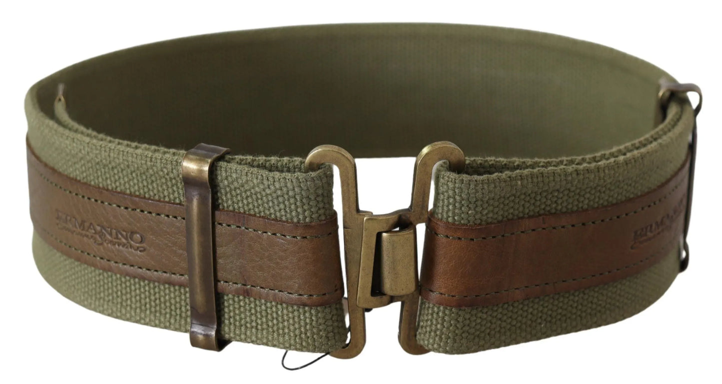 Green Leather Rustic Bronze Buckle Army Belt-Ermanno Scervino-LabelTerrace.com