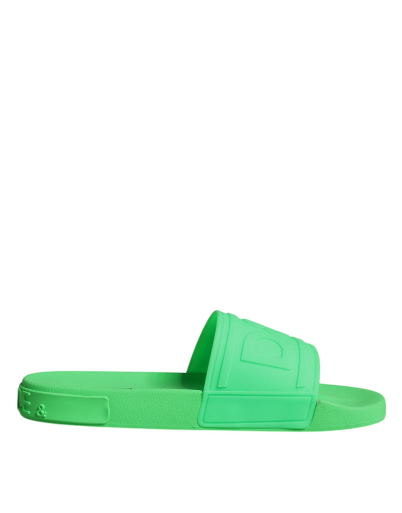 Green Leather Slides Sandals Beachwear Shoes-Dolce & Gabbana-LabelTerrace.com
