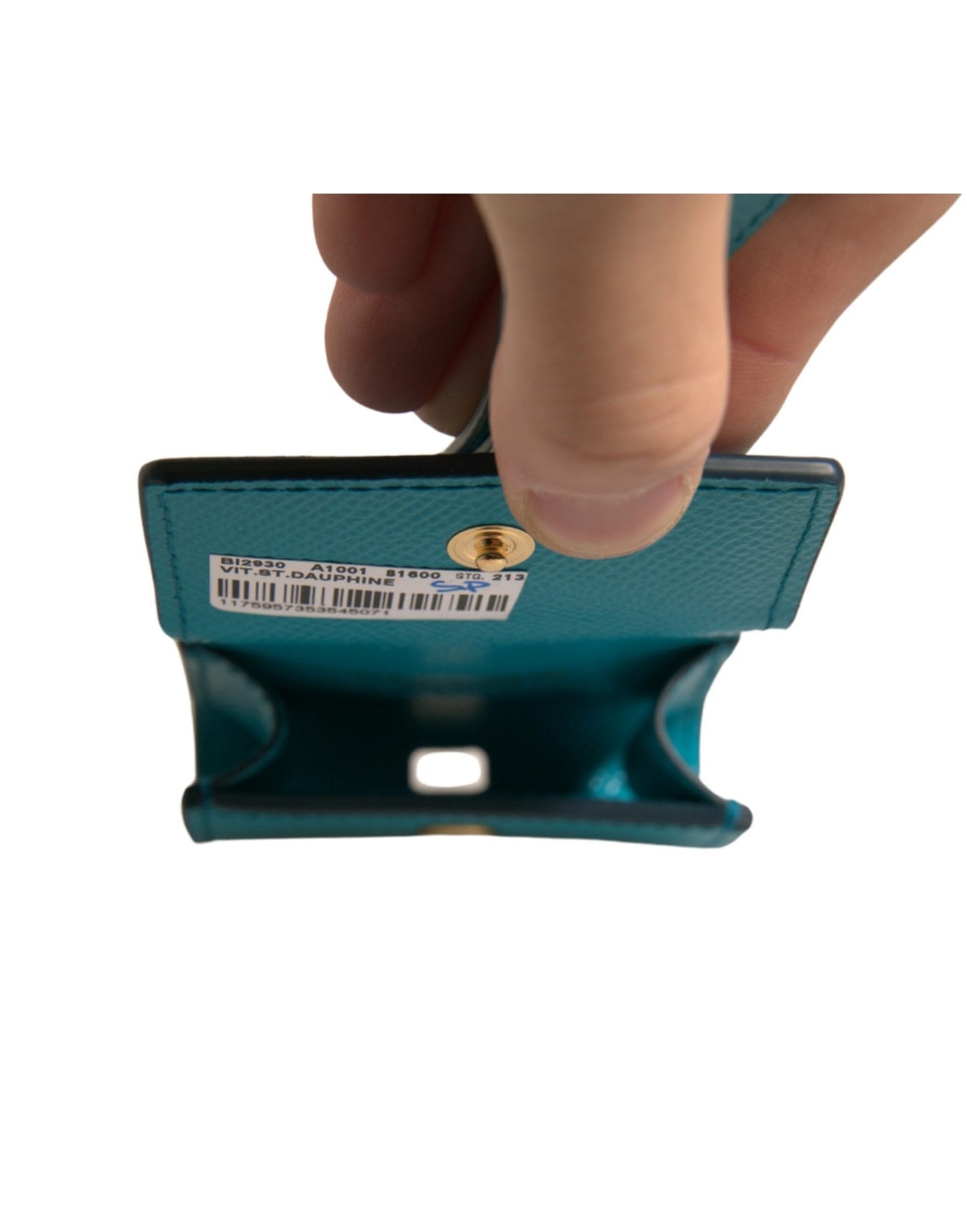 Green Logo Plaque Leather Gold Metal Strap Airpods Case-Dolce & Gabbana-LabelTerrace.com