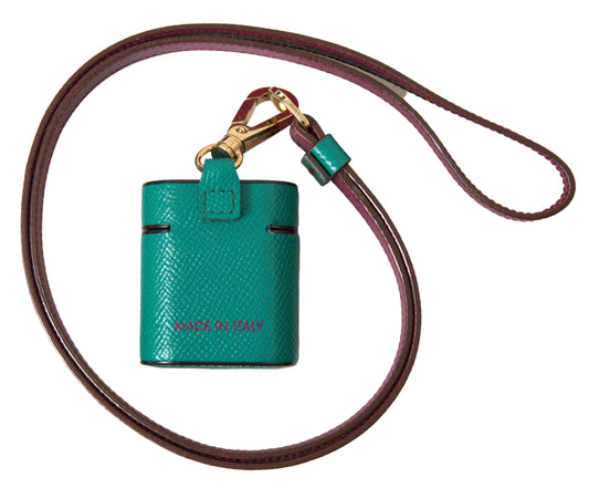 Green Maroon Calf Leather Logo Print Strap Airpods Case-Dolce & Gabbana-LabelTerrace.com