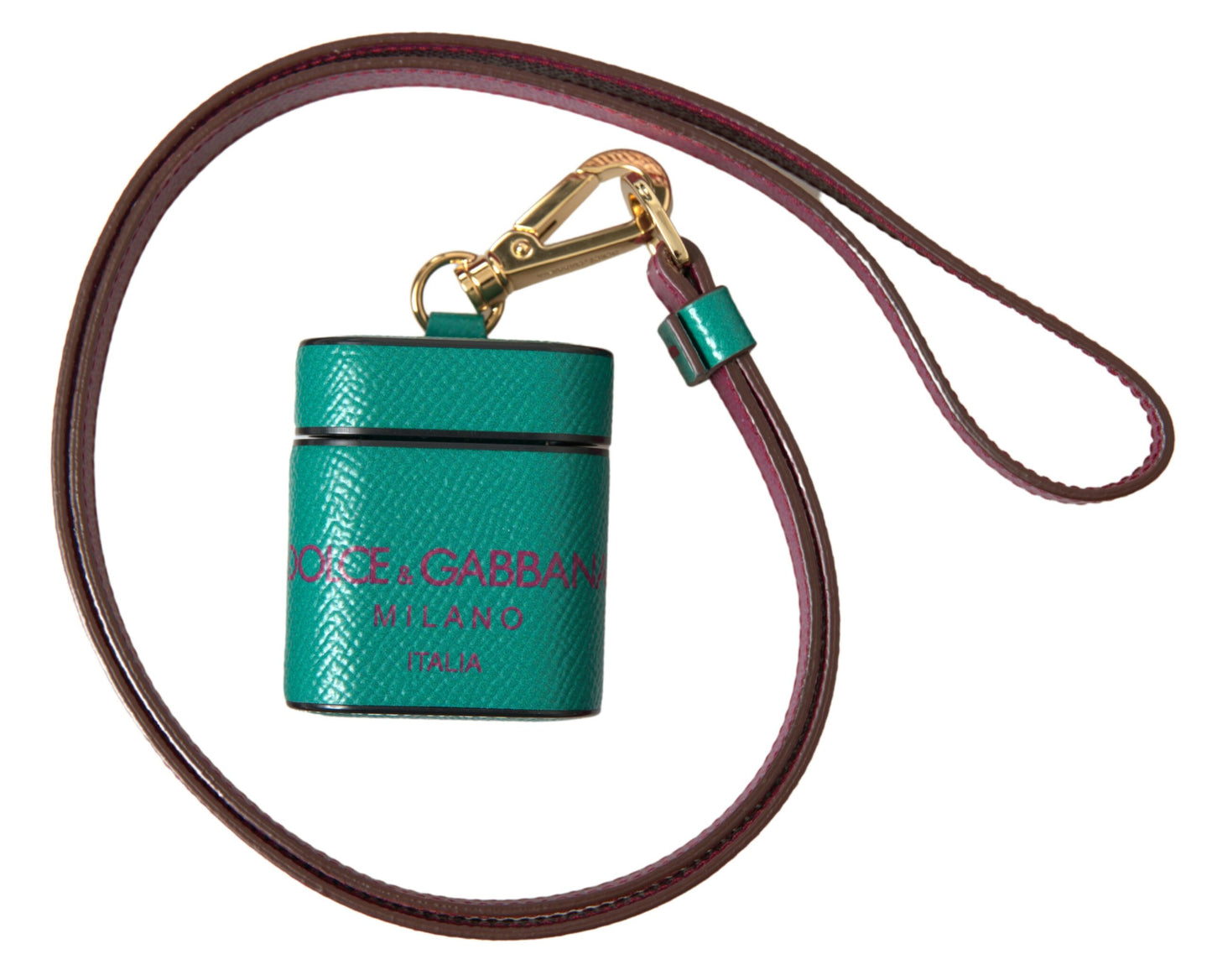 Green Maroon Calf Leather Logo Print Strap Airpods Case-Dolce & Gabbana-LabelTerrace.com