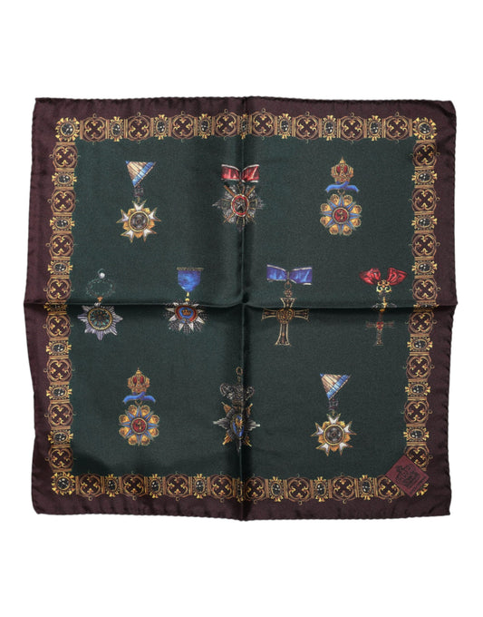 Green Medals Silk Square Foulard Scarf-Dolce & Gabbana-LabelTerrace.com