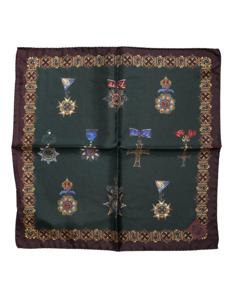 Green Medals Silk Square Foulard Scarf-Dolce & Gabbana-LabelTerrace.com