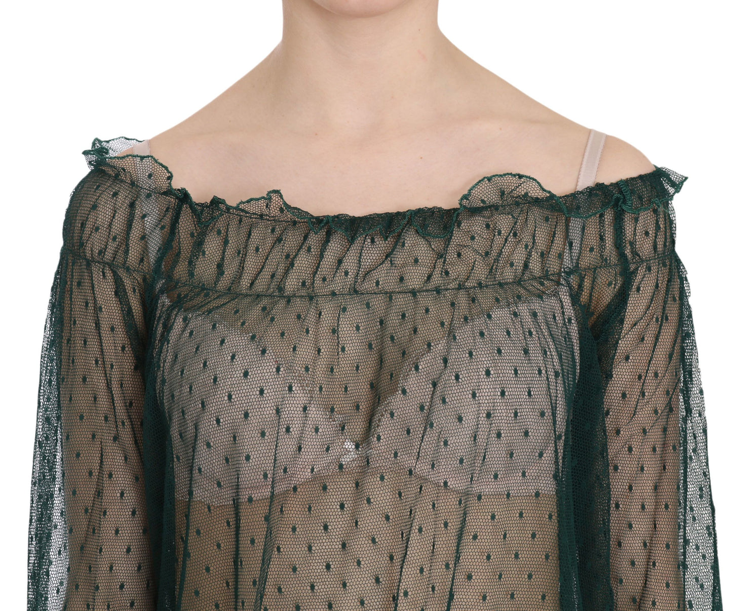 Green Mesh See Through Long Sleeve Top Blouse-PINK MEMORIES-LabelTerrace.com