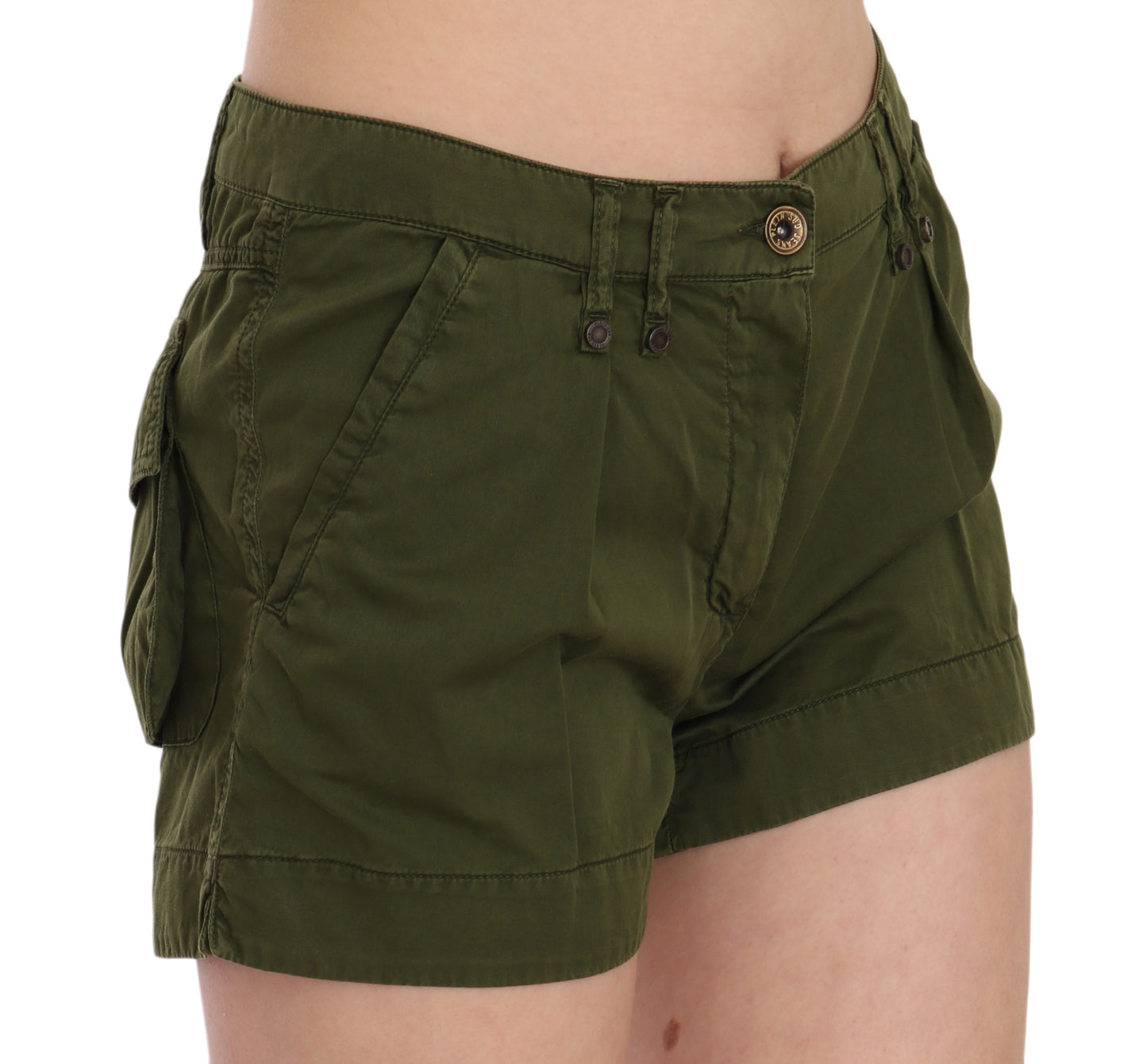Green Mid Waist 100% Cotton Mini Shorts-PLEIN SUD-LabelTerrace.com