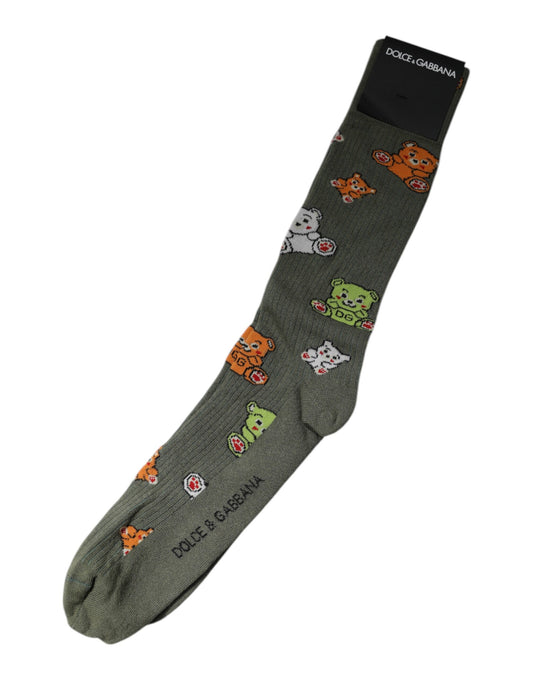 Green Nylon DG Bear Printed Mid Calf Socks-Dolce & Gabbana-LabelTerrace.com