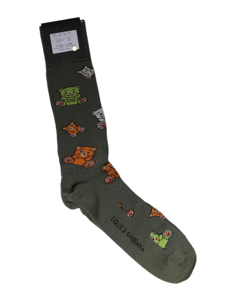 Green Nylon DG Bear Printed Mid Calf Socks-Dolce & Gabbana-LabelTerrace.com