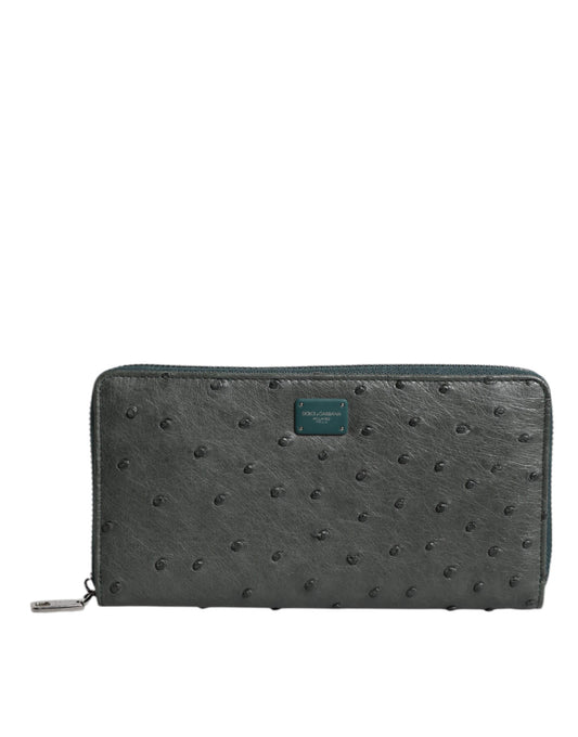Green Ostrich Logo Plaque Zip Around Continental Wallet-Dolce & Gabbana-LabelTerrace.com