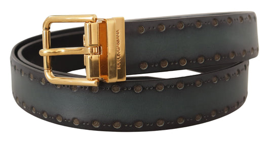 Green Perforated Leather Brass Metal Belt-Dolce & Gabbana-LabelTerrace.com