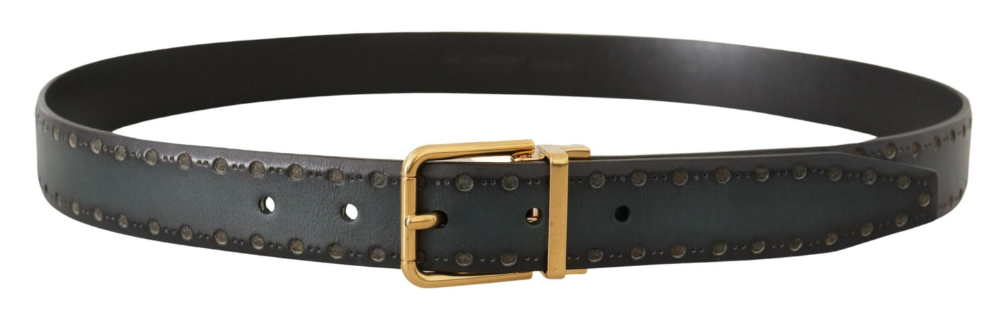 Green Perforated Leather Brass Metal Belt-Dolce & Gabbana-LabelTerrace.com