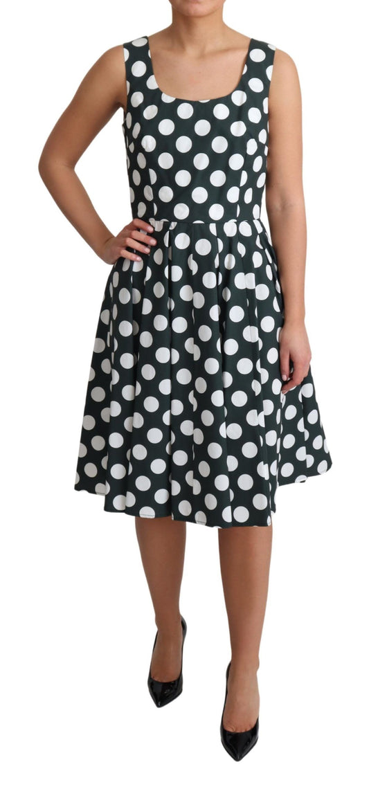 Green Polka Dotted Cotton A-Line Dress-Dolce & Gabbana-LabelTerrace.com