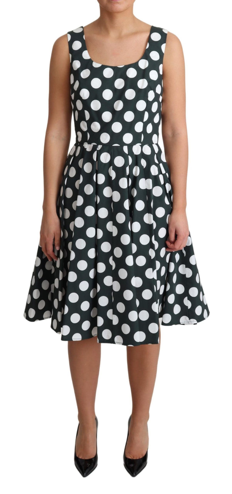Green Polka Dotted Cotton A-Line Dress-Dolce & Gabbana-LabelTerrace.com