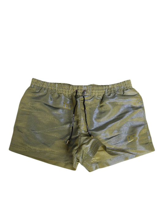 Green Polyester Metallic Logo Print Men Swimwear-Dolce & Gabbana-LabelTerrace.com