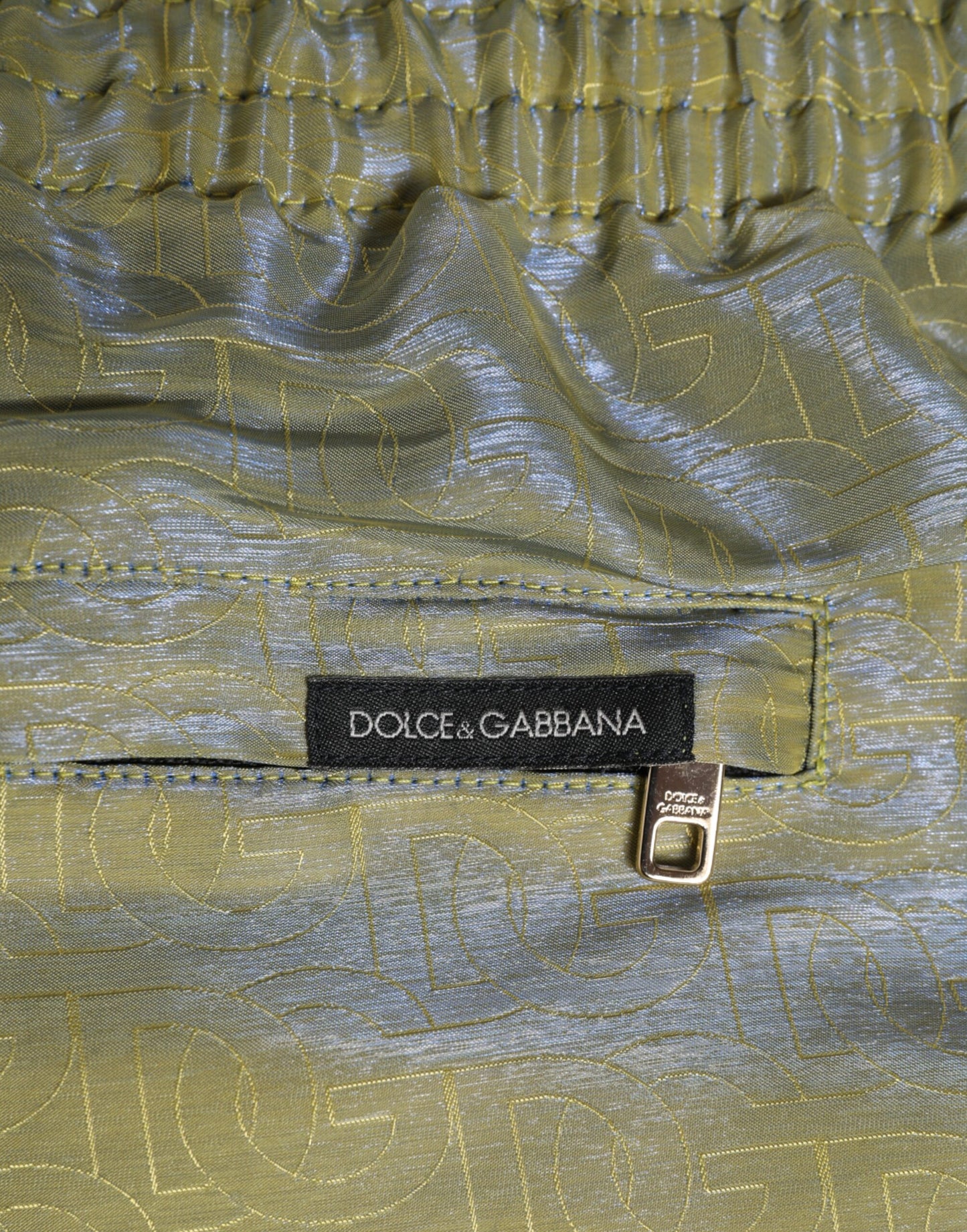 Green Polyester Metallic Logo Print Men Swimwear-Dolce & Gabbana-LabelTerrace.com