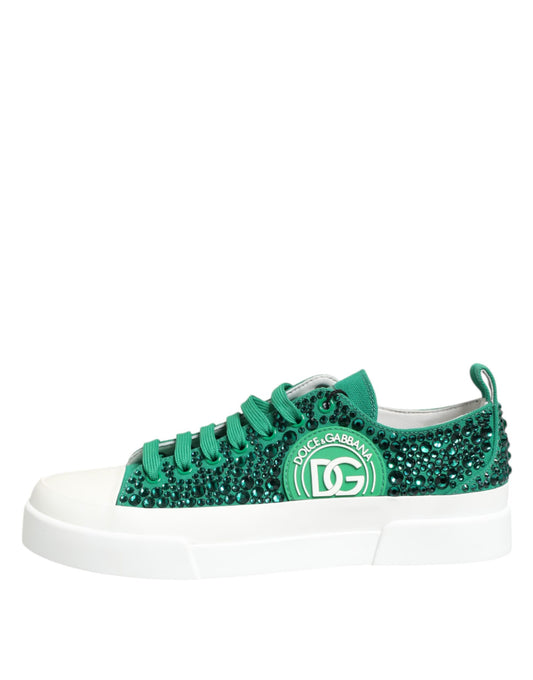 Green Portofino Crystal DG Logo Sneakers Shoes-Dolce & Gabbana-LabelTerrace.com