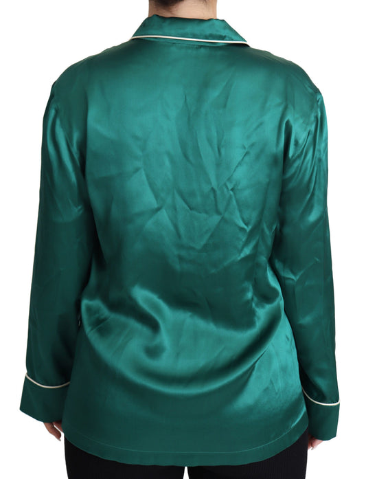 Green Pyjama Blouse Silk Lounge Sleepwear Top-Dolce & Gabbana-LabelTerrace.com
